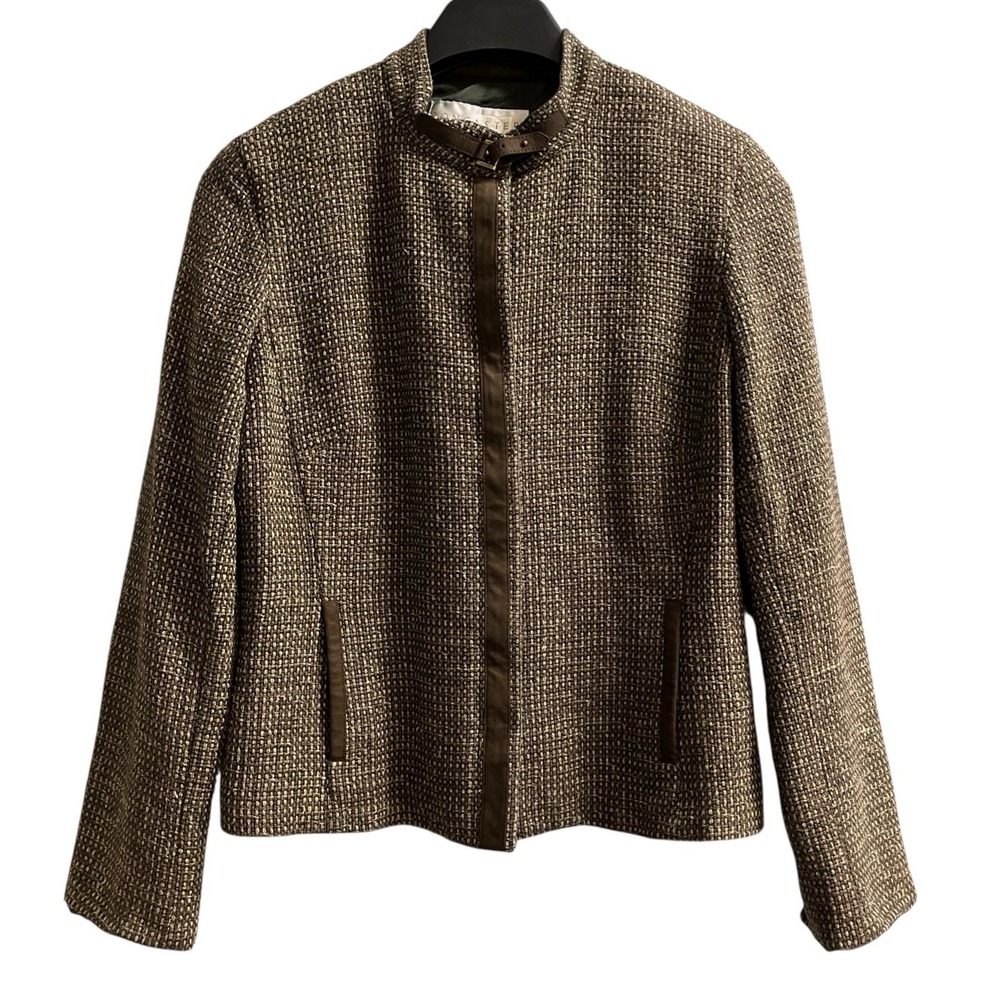 Doncaster Jacket Blazer Brown Woven Silk Tweed Cropped Womens 10 Office Career